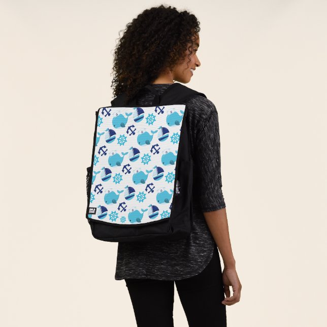 Pattern Of Whales, Cute Whales, Blue Whales Backpack (Worn)