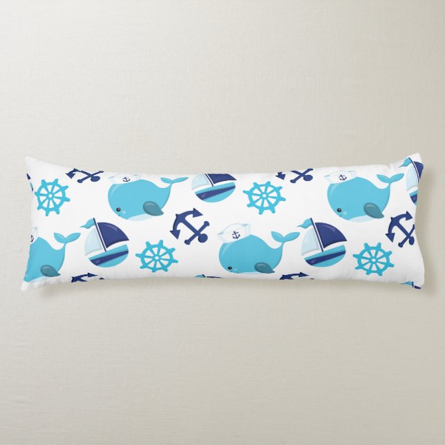 Pattern Of Whales, Cute Whales, Blue Whales Body Cushion (Front)