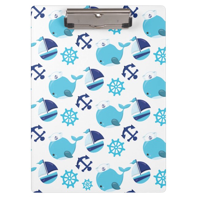 Pattern Of Whales, Cute Whales, Blue Whales Clipboard (Front)