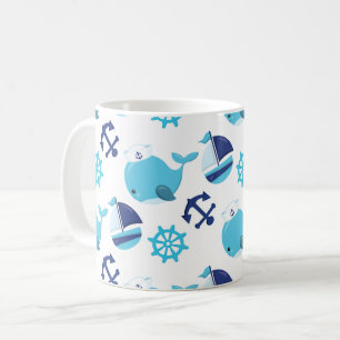 Pattern Of Whales, Cute Whales, Blue Whales Coffee Mug
