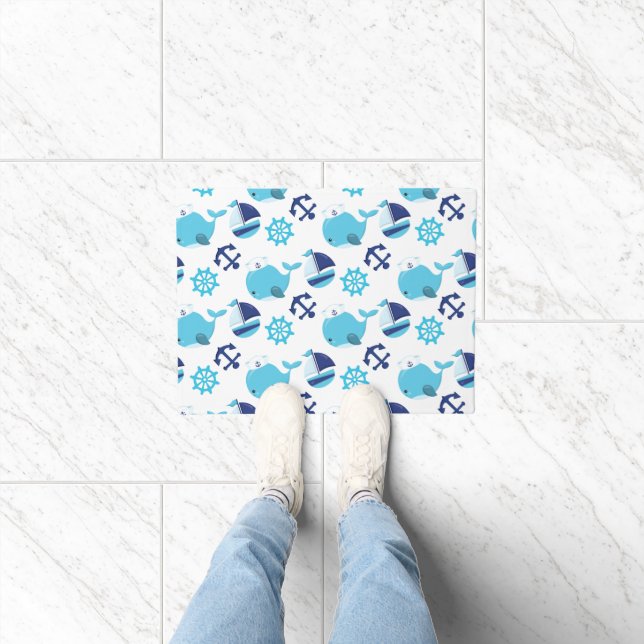 Pattern Of Whales, Cute Whales, Blue Whales Doormat (Indoor)