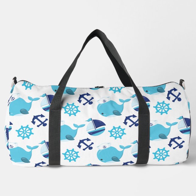 Pattern Of Whales, Cute Whales, Blue Whales Duffle Bag (Front)
