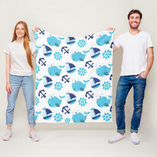 Pattern Of Whales, Cute Whales, Blue Whales Fleece Blanket