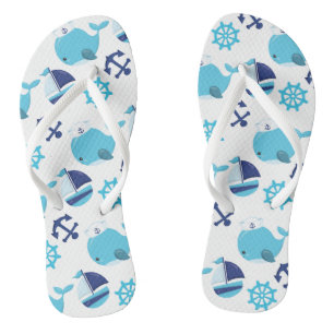 Pattern Of Whales, Cute Whales, Blue Whales Jandals