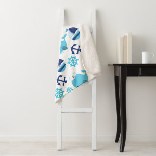 Pattern Of Whales, Cute Whales, Blue Whales Sherpa Blanket