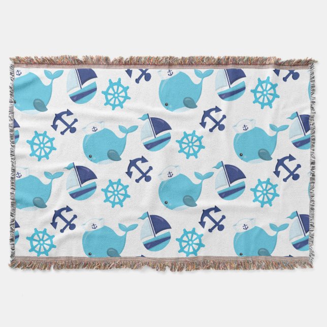 Pattern Of Whales, Cute Whales, Blue Whales Throw Blanket (Front)