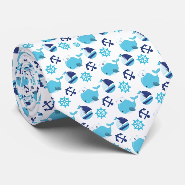 Pattern Of Whales, Cute Whales, Blue Whales Tie (Rolled)