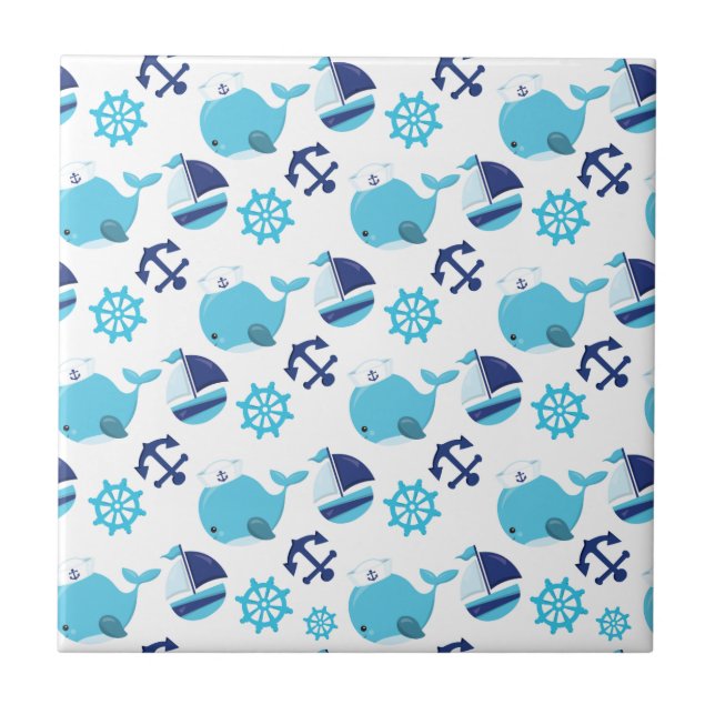 Pattern Of Whales, Cute Whales, Blue Whales Tile (Front)