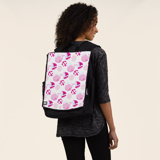 Pattern Of Whales, Cute Whales, Pink Whales Backpack (Worn)