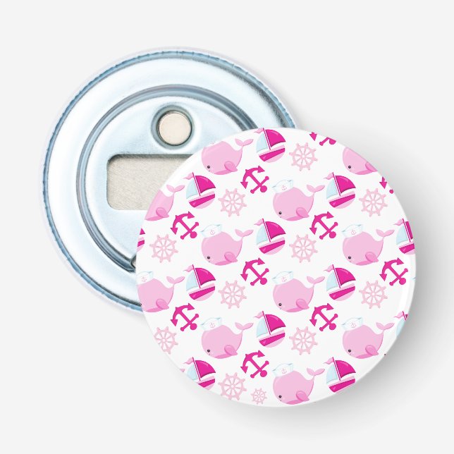 Pattern Of Whales, Cute Whales, Pink Whales Bottle Opener (Front)