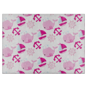 Pattern Of Whales, Cute Whales, Pink Whales Cutting Board