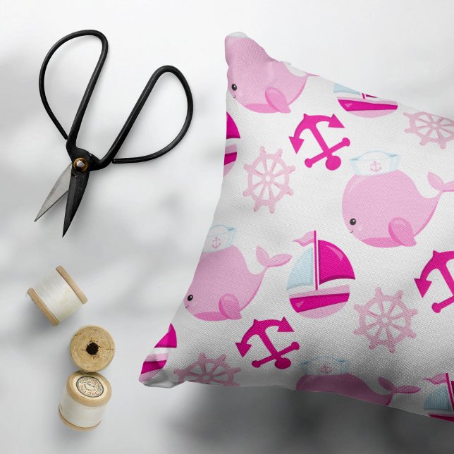 Pattern Of Whales, Cute Whales, Pink Whales Decorative Cushion (Creator Uploaded)