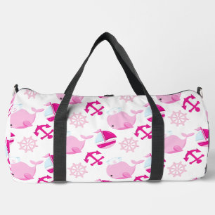 Pattern Of Whales, Cute Whales, Pink Whales Duffle Bag