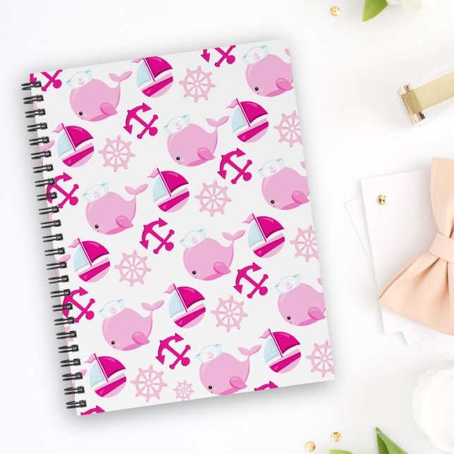 Pattern Of Whales, Cute Whales, Pink Whales Notebook (Creator Uploaded)