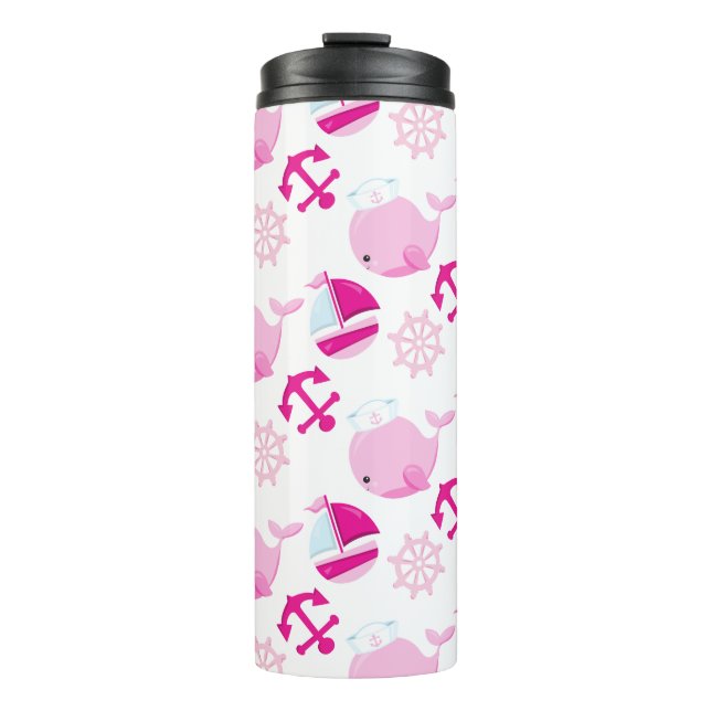 Pattern Of Whales, Cute Whales, Pink Whales Thermal Tumbler (Front)