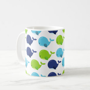 Pattern Of Whales, Cute Whales, Sea Animals Coffee Mug