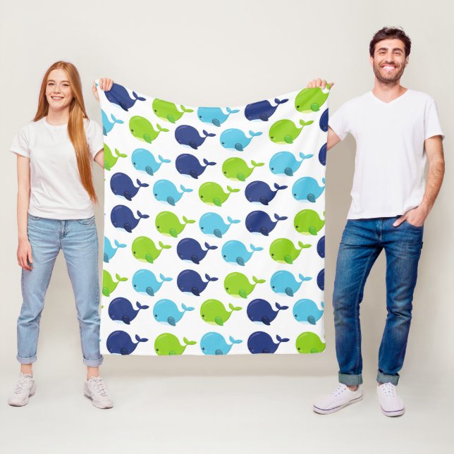 Pattern Of Whales, Cute Whales, Sea Animals Fleece Blanket (In Situ)