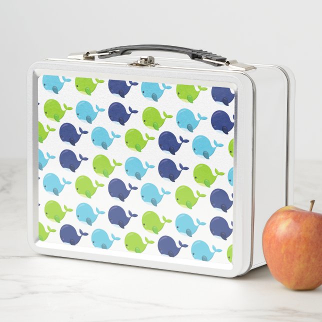 Pattern Of Whales, Cute Whales, Sea Animals Metal Lunch Box (In Situ)