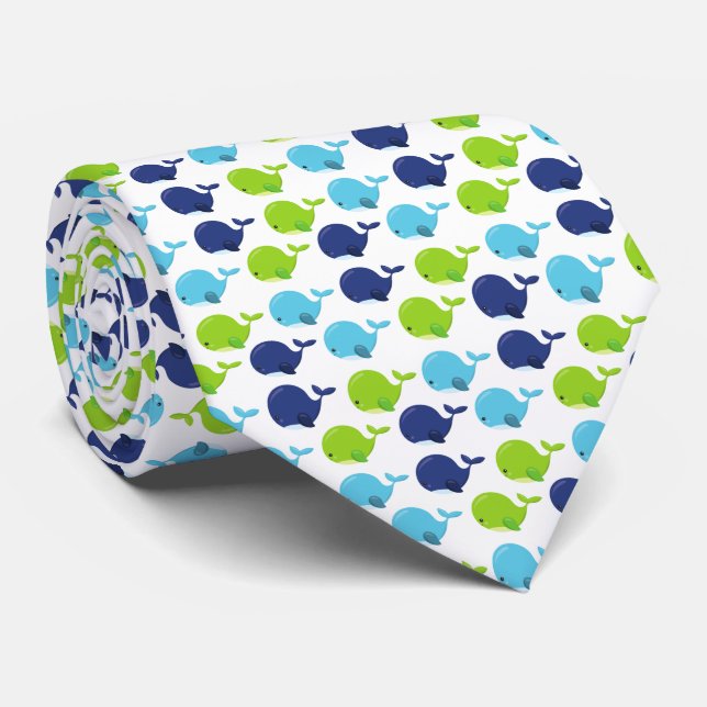 Pattern Of Whales, Cute Whales, Sea Animals Tie (Rolled)