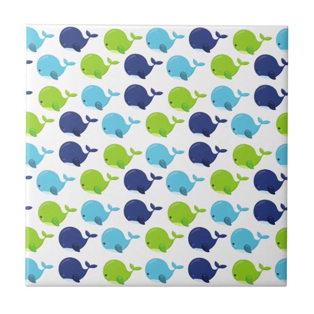 Pattern Of Whales, Cute Whales, Sea Animals Tile (Front)