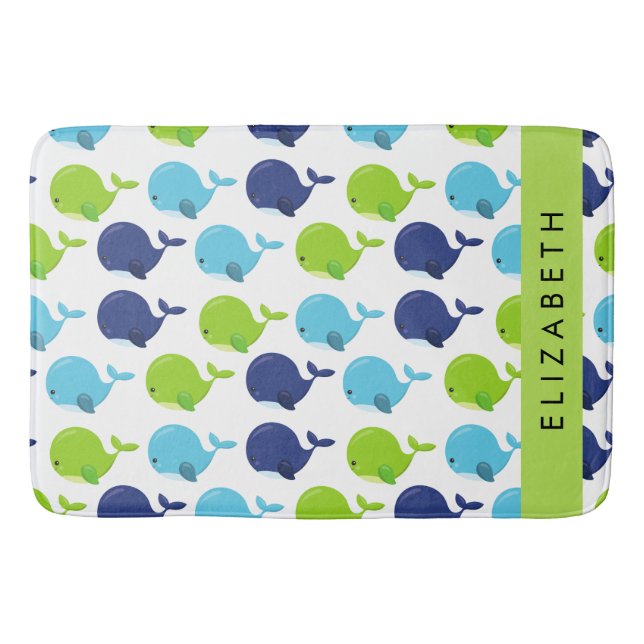 Pattern Of Whales, Cute Whales, Your Name Bath Mat (Front)