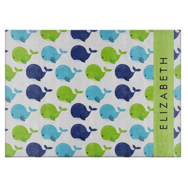 Pattern Of Whales, Cute Whales, Your Name Cutting Board (Front)