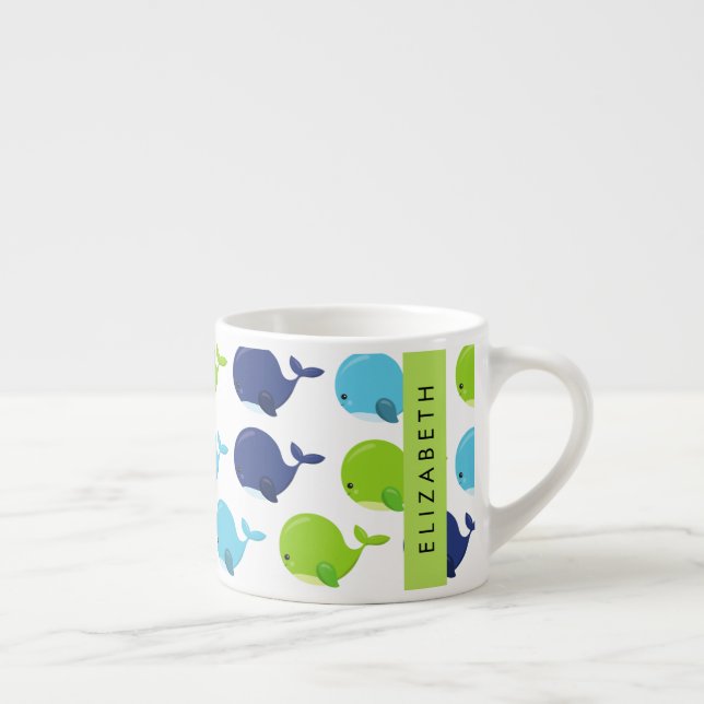 Pattern Of Whales, Cute Whales, Your Name Espresso Cup (Right)