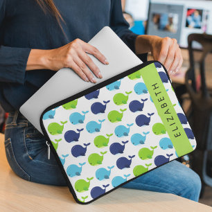 Pattern Of Whales, Cute Whales, Your Name Laptop Sleeve