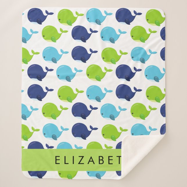 Pattern Of Whales, Cute Whales, Your Name Sherpa Blanket (Front)