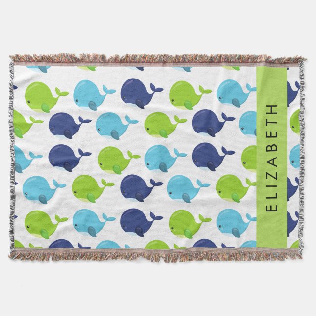 Pattern Of Whales, Cute Whales, Your Name Throw Blanket (Front)