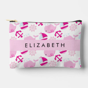 Pattern Of Whales, Pink Whales, Your Name Accessory Pouch