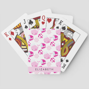 Pattern Of Whales, Pink Whales, Your Name Playing Cards