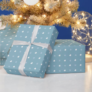 Pattern Of White And Blue Hearts On Bluish Grey Wrapping Paper
