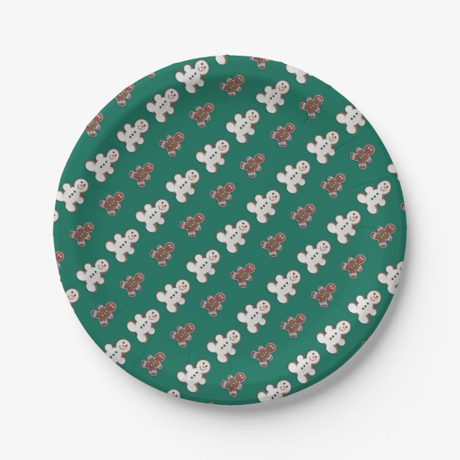 Pattern of white and brown gingerbread men  paper plate (Front)