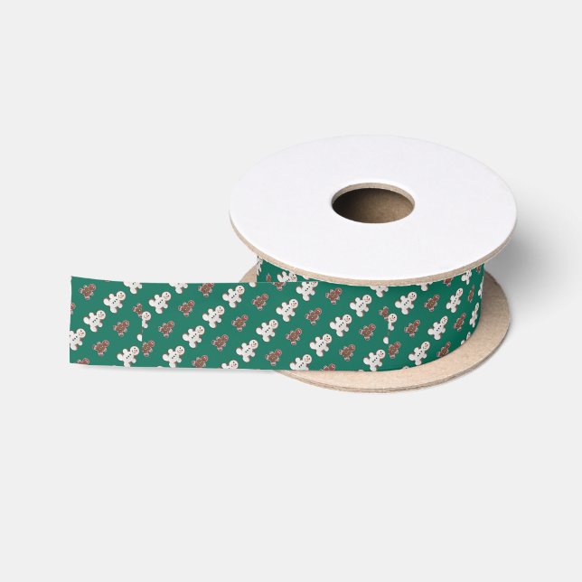 Pattern of white and brown gingerbread men satin ribbon (Spool)