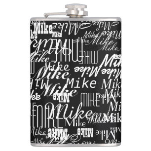 Pattern of White Names on Black  Hip Flask