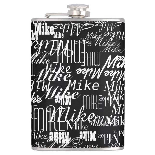 Pattern of White Names on Black  Hip Flask (Front)