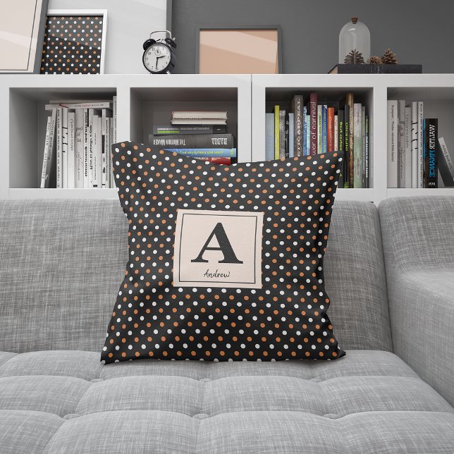 pattern orange-white polka Throw Pillow (Creator Uploaded)