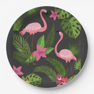 Pattern Peacock Pink with Flower    Paper Plate