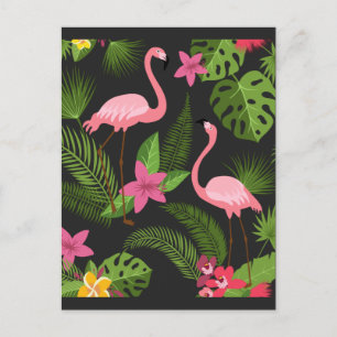 Pattern Peacock Pink with Flower Postcard
