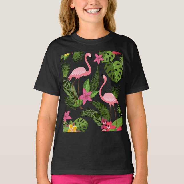Pattern Peacock Pink with Flower T-Shirt (Front)
