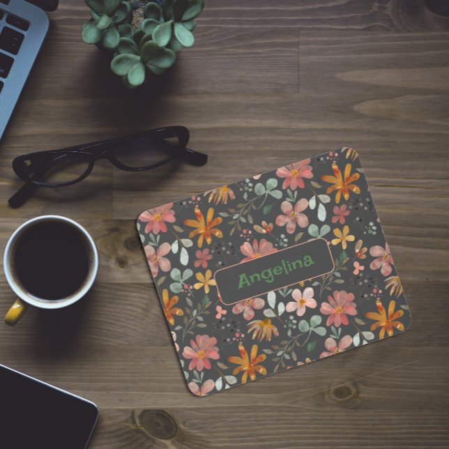 Pattern  pink watercolor botanical grey mouse pad (Creator Uploaded)