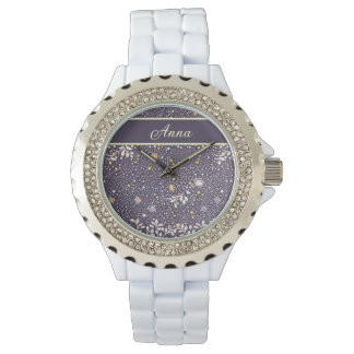 Pattern Points and flowers blue, white, yellow Watch