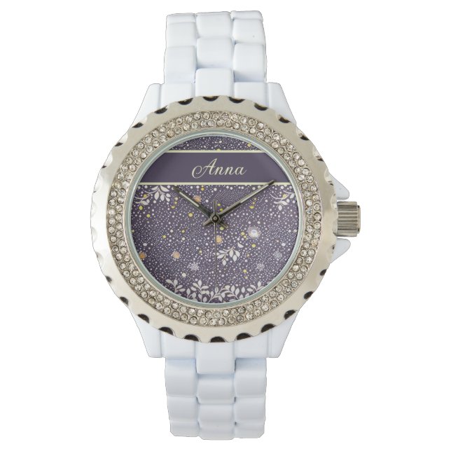 Pattern Points and flowers blue, white, yellow Watch (Front)