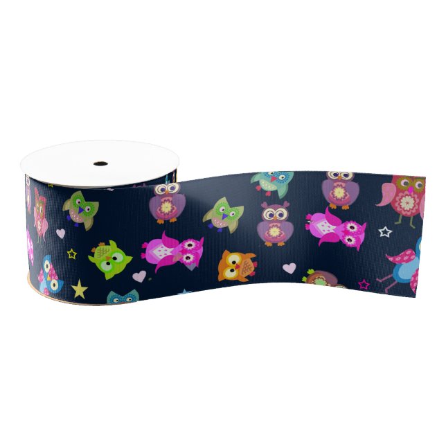 Pattern rainbow owls grosgrain ribbon (Spool)