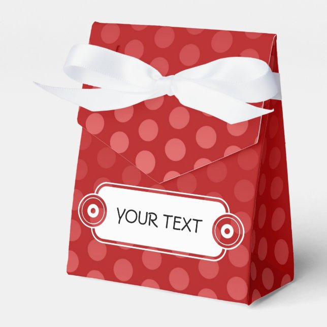 Pattern - red dots - white button + your text favour box (Front Side)