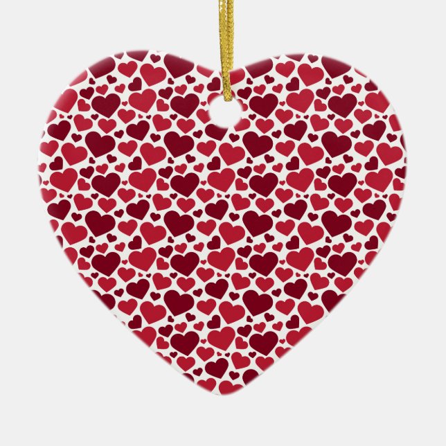 Pattern/Red Hearts Ceramic Tree Decoration (Front)