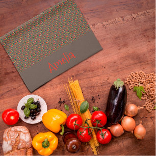 Pattern red yellow mini wildflower brown tea towel