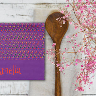 Pattern red yellow mini wildflower purple tea towel