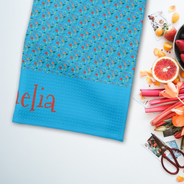 Pattern red yellow mini wildflower turquoise tea towel (Creator Uploaded)